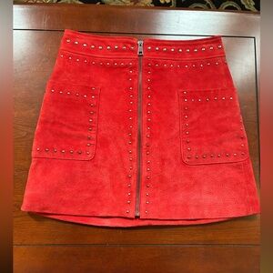 Stylish Red Suede Studded Mini Skirt